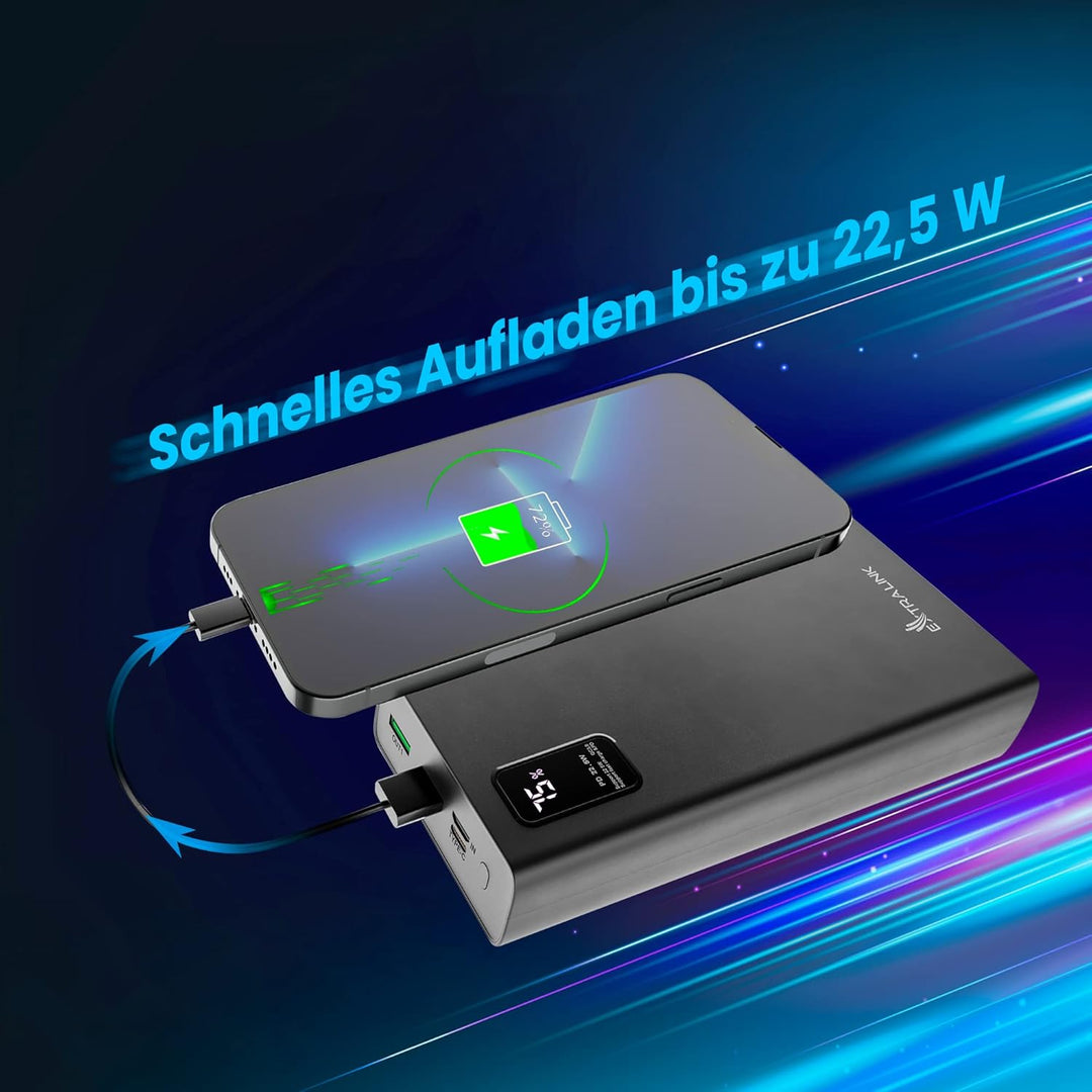 Powerbank 20000mAh Powerbank Schnellladefunktion bis zu 22,5W Power Bank USB C Micro-USB Robustes Ge