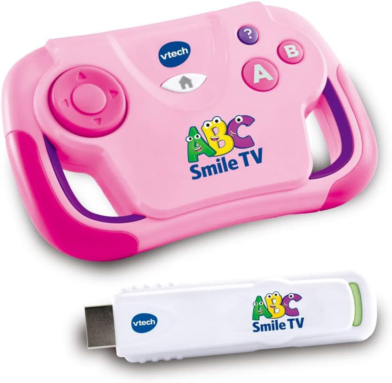 VTech ABC Smile TV pink – Kabellose Lernkonsole mit HDMI-Stick für den Fernseher mit 15 Spiel-Level