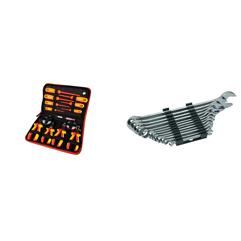 Mannesmann M11214 Elektro-Werkzeugsatz 14-teilig & M19652 Gabelringschl DIN 3113 Satz, 12-tlg Bundle