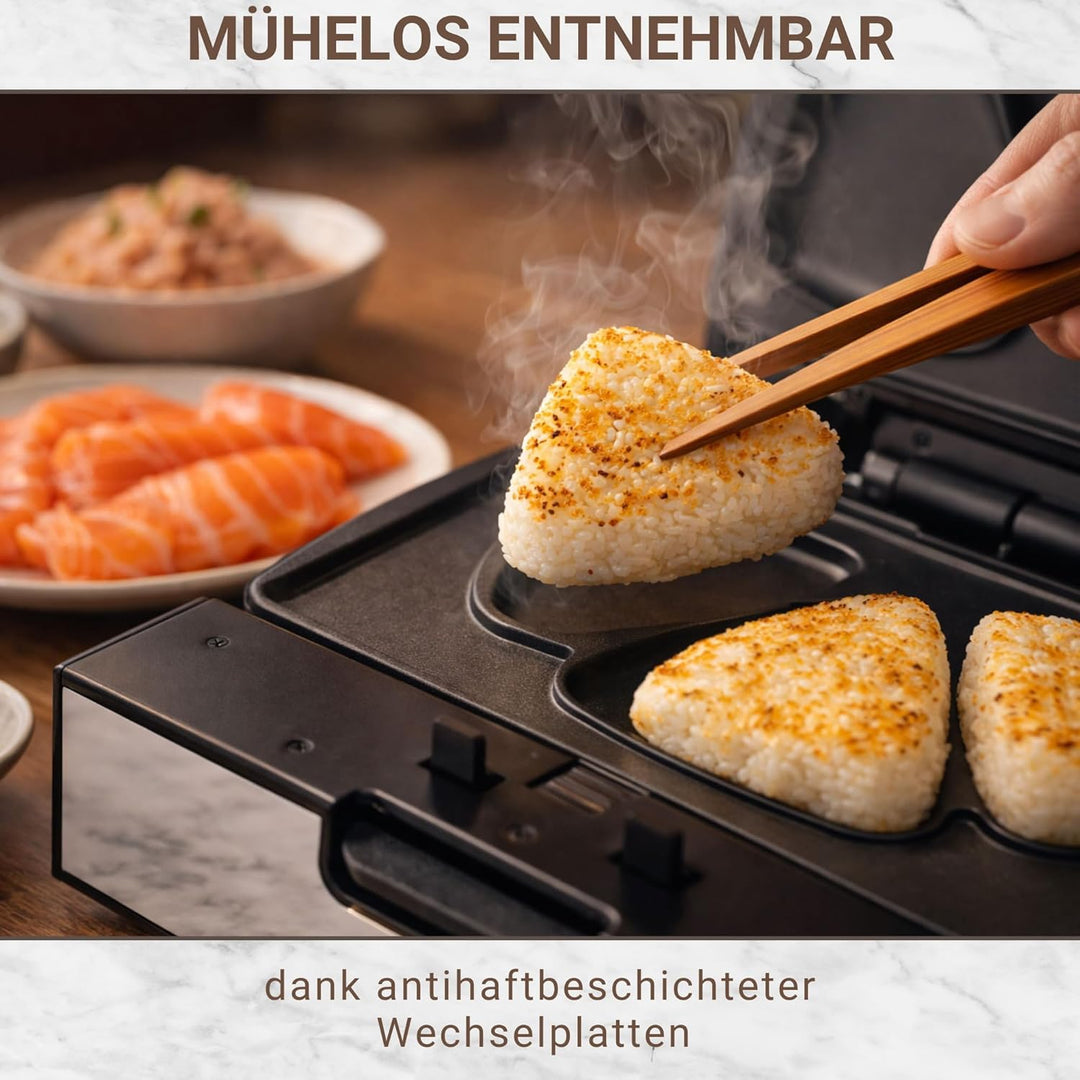 Syntrox Onigiri Maker mit Wechselplatten, Edelstahl, schnelles Aufheizen, Antihaftbeschichtet, versc