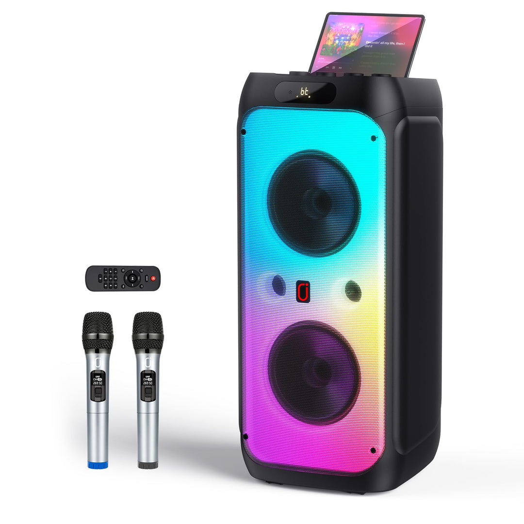 JYX Karaoke Maschine Tragbarer Bluetooth-Lautsprecher mit 2 drahtlosen Mikrofonen für Erwachsene, Ka