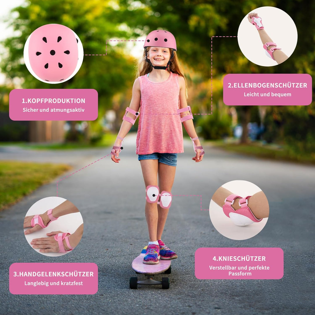 ZWOOS Kinder Knieschoner Set mit Helm, Inliner Schutzausrüstung Kinder 3-10 Jahre, Knieschützer Kind