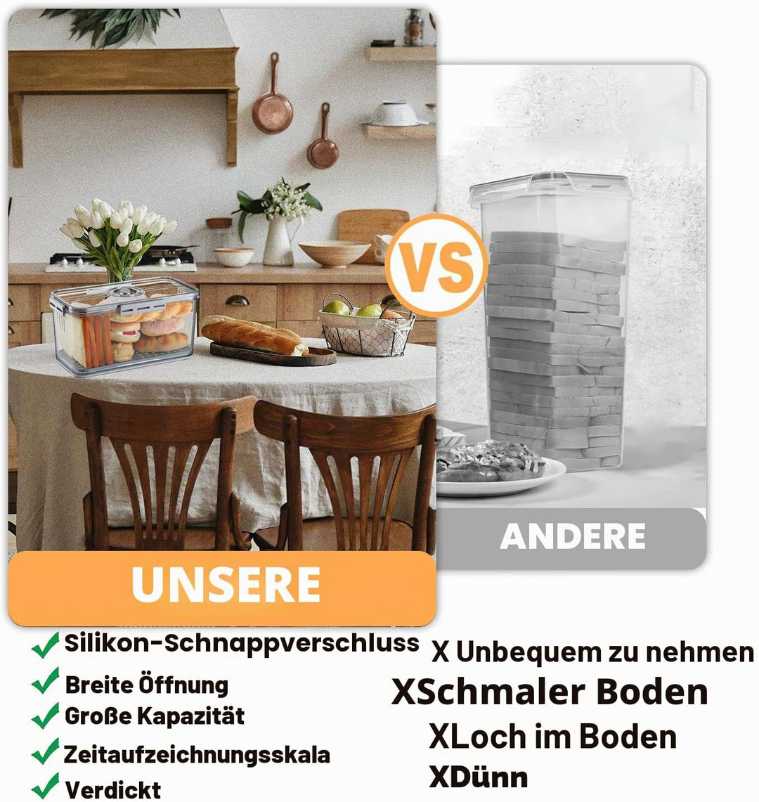 Brotkasten Versiegelt, Brotbox mit luftdichtem Deckel, Grosser Brotkasten mit Zeitaufzeichnungs für