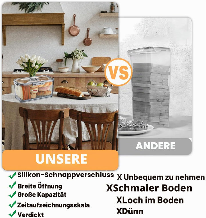 Brotkasten Versiegelt, Brotbox mit luftdichtem Deckel, Grosser Brotkasten mit Zeitaufzeichnungs für