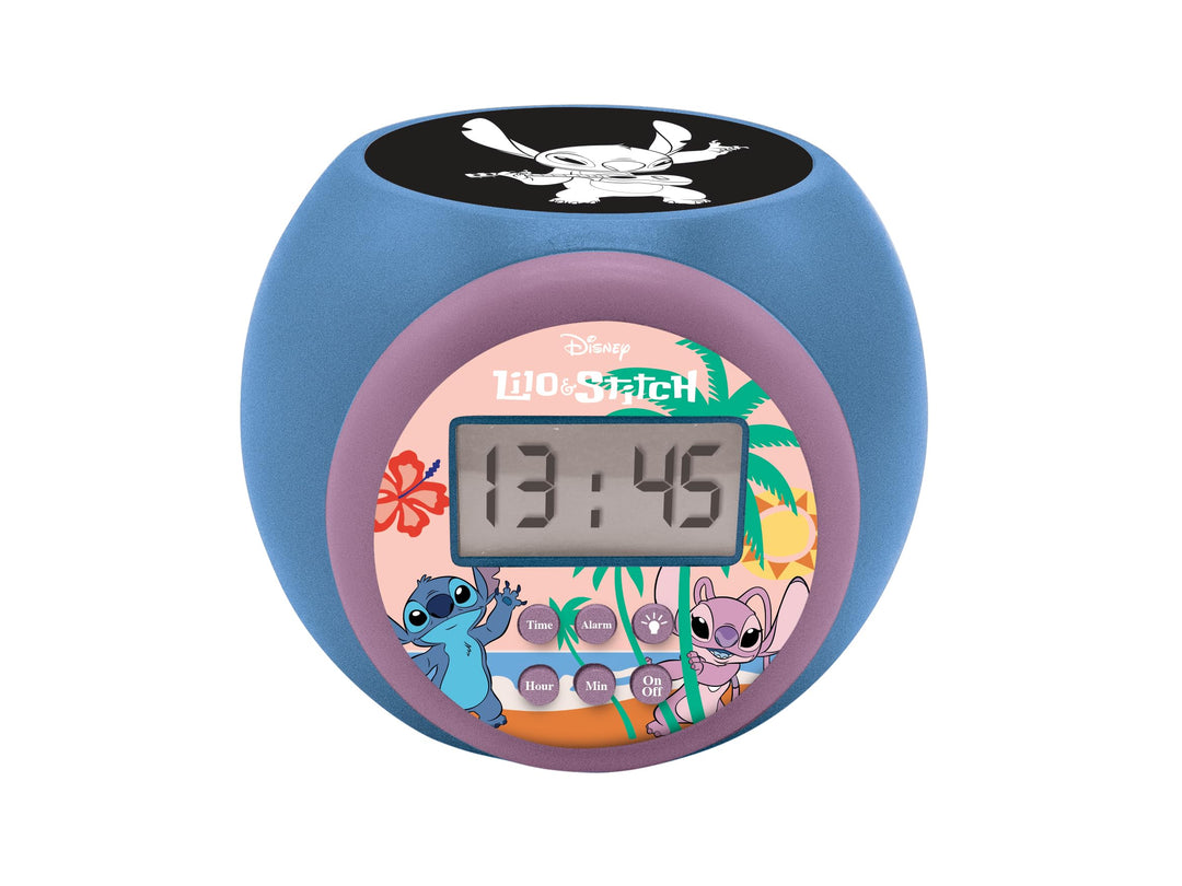 Lexibook, Disney Stitch, Projektionswecker mit Schlummerfunktion und Alarmfunktion, Nachtlicht mit T