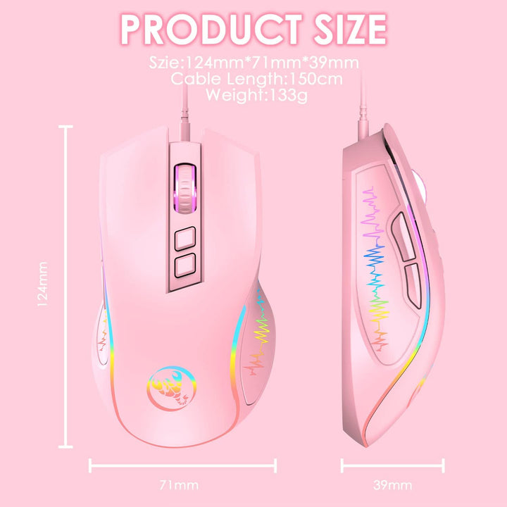 HXSJ X100 Gaming-Maus mit Kabel,Ergonomische PC-Gaming-Mäuse mit 7-Farbigen LED-Leuchten,7 Tasten,Op
