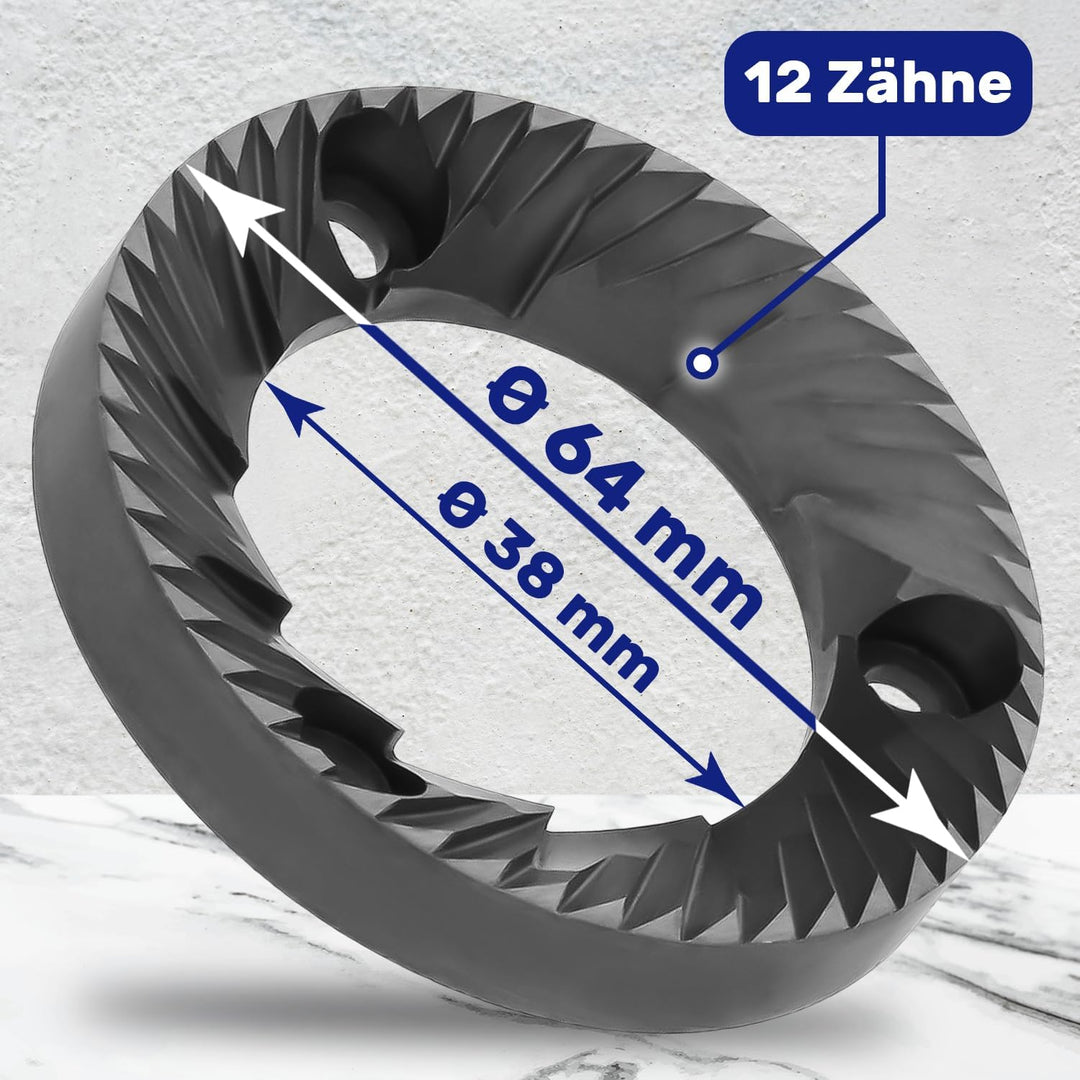 Mahlscheiben mit 12 Zähnen für Kaffeemühle Aussen Ø 64 mm Innen Ø 38 mm Garantie 10 Jahre - MONTERAL