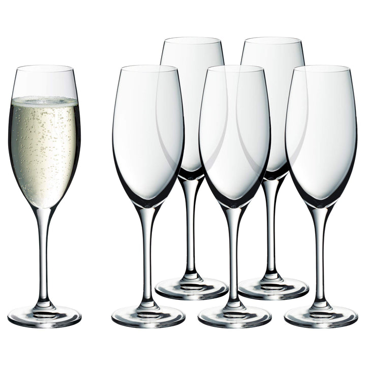 WMF Easy Plus Champagner-/ Sektgläser Set 6-teilig, 250ml, Kristallglas, spülmaschinenfest, transpar