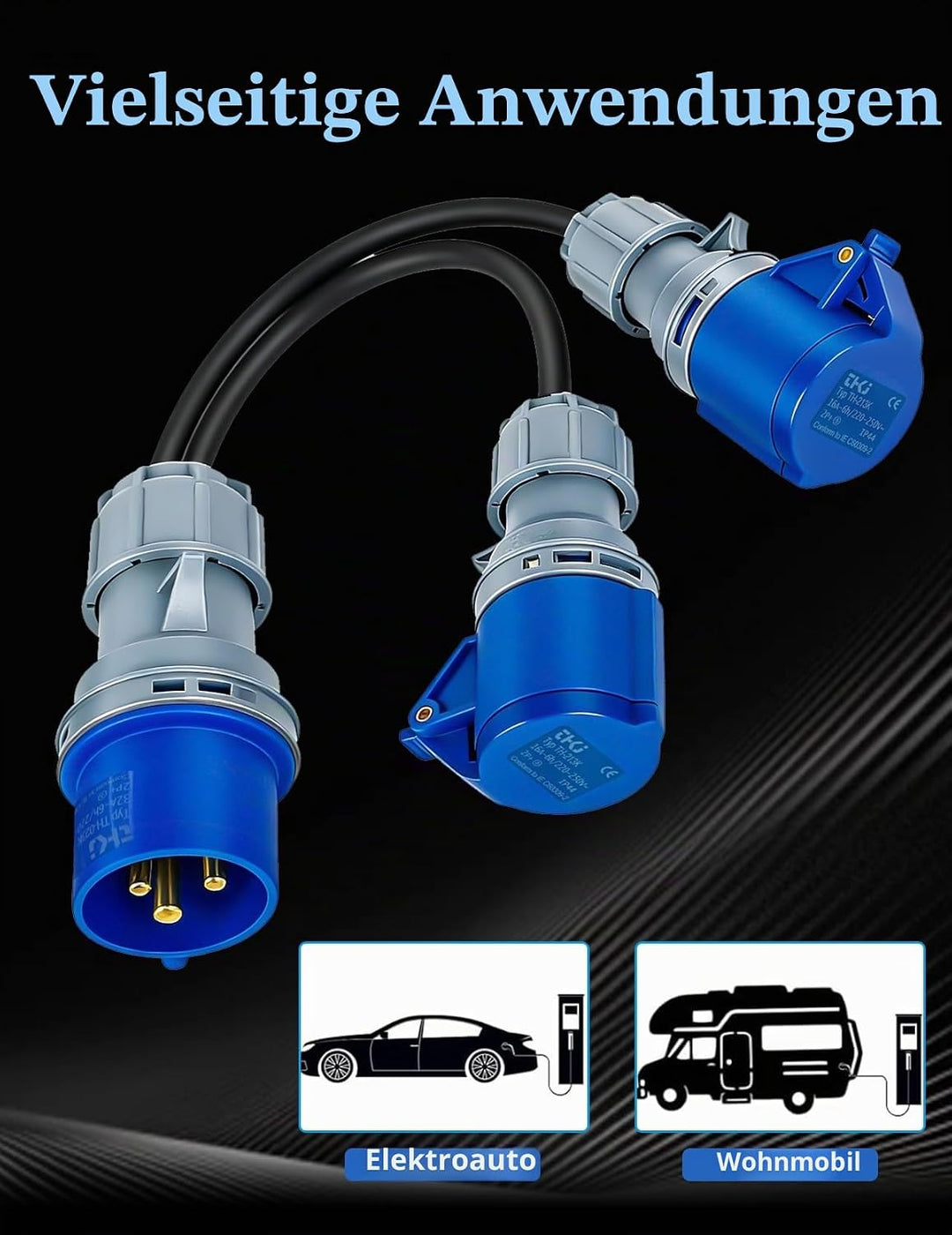 32A auf 16A Adapter, 2-Wege-Anschluss, 2 x 16A Steckdosen IP44 Schutz CEE Adapter für Wohnwagen, Woh