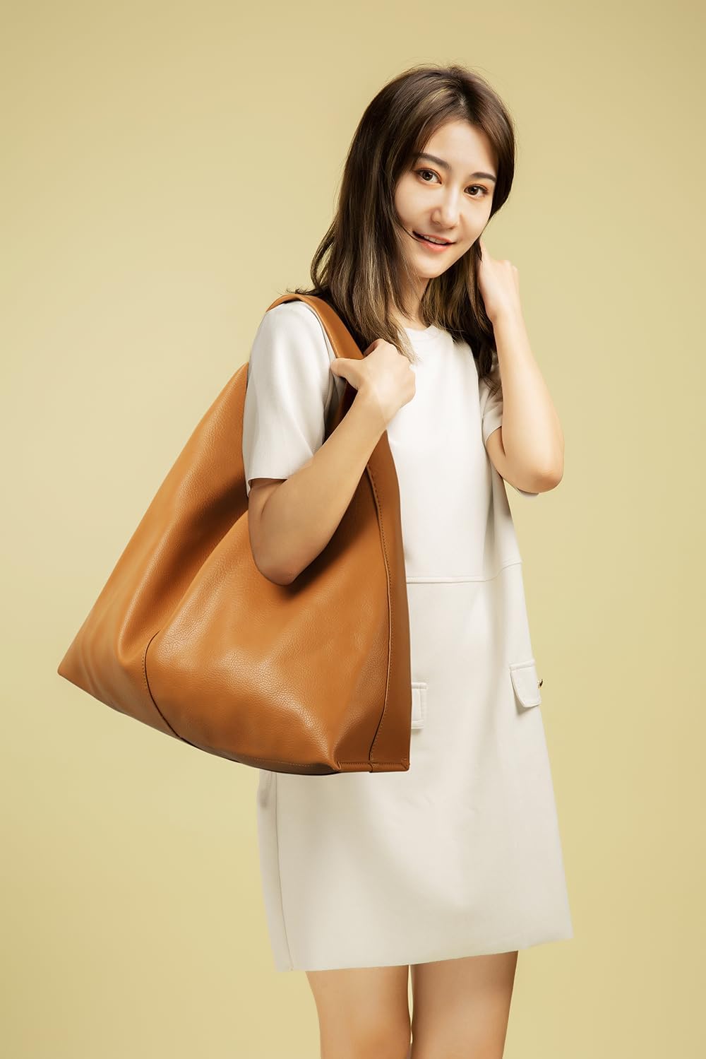 Leder-Tragetasche, übergrosse Hobo-Taschen, grosse Tragetasche für Frauen, Arbeit, vegane Leder-Hand