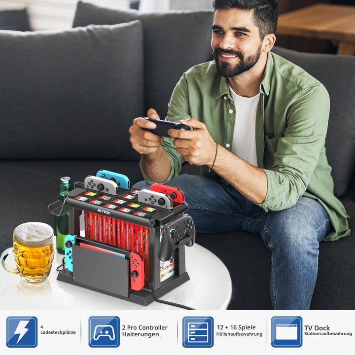 Kytok Switch Spiele Aufbewahrung mit Switch Controller Ladestation, Switch Ladestation für Switch/OL