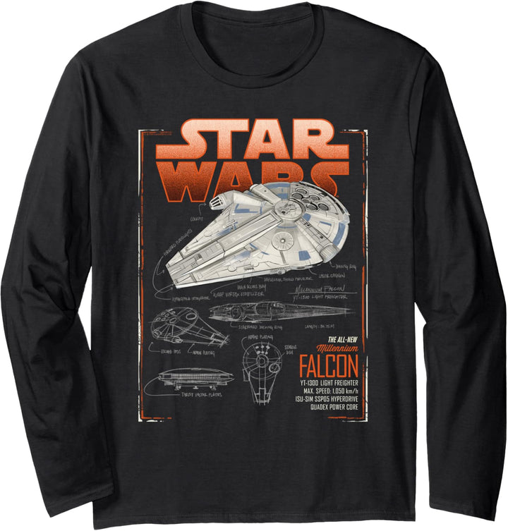 Star Wars Han Solo Movie Falcon Schematics Langarmshirt