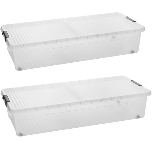 2friends Unterbett-Aufbewahrungsboxen 2er Set mit Rollen & geteiltem Deckel - Unterbettbox 32L Unter
