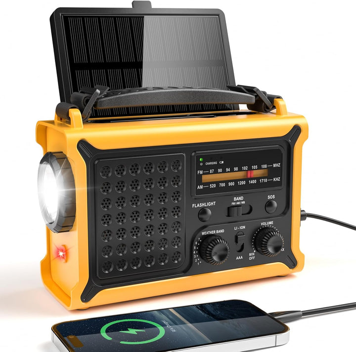 Solar Kurbelradio mit 12000mAh Akku Wiederaufladbare, Extra Grosse Solarpanel, AM/FM Notfallradio mi