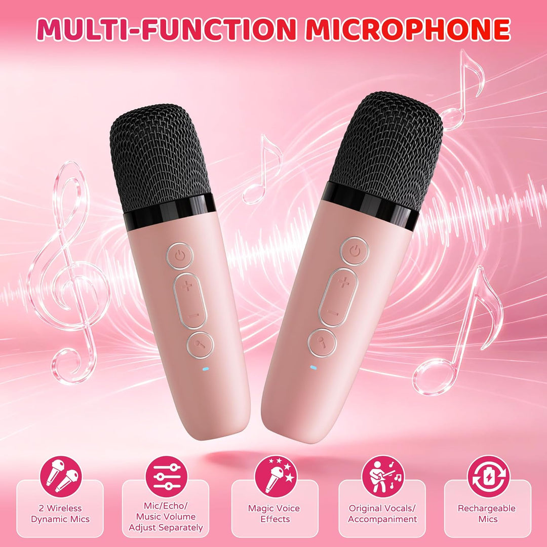 Karaoke Maschine für Kinder,Mini Karaoke Maschine mit 2 kabellosen Mikrofonen,Geburtstagsgeschenk fü