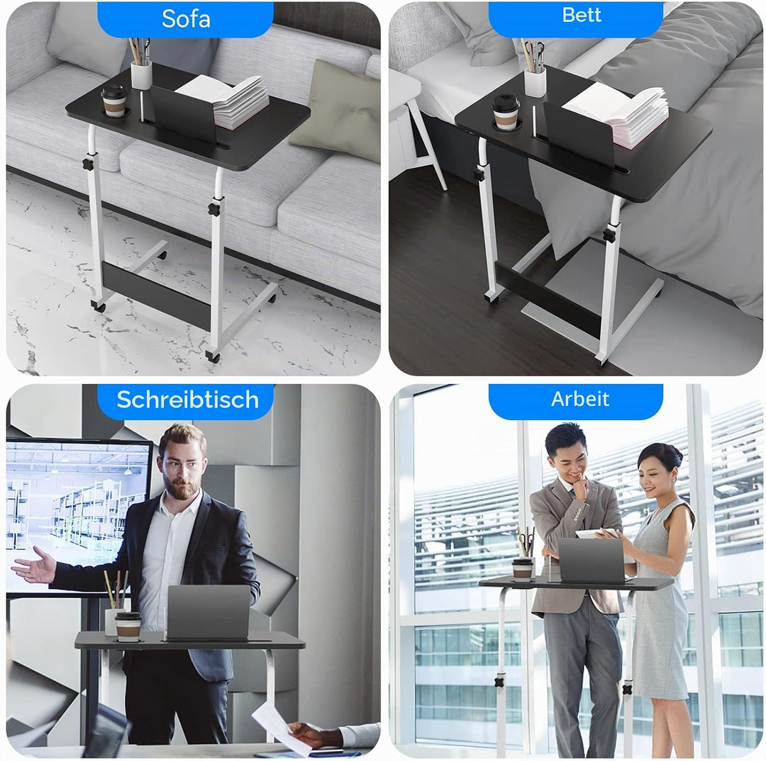 PIPIPOXER 60x40cm Laptoptisch mit Rollen, Laptoptisch höhenverstellbarer 69-90 cm, Schreibtisch Comp