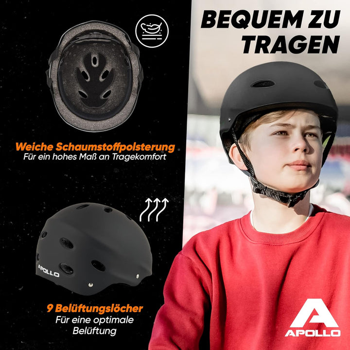 Apollo Skate-Helm/Kinder-Helm - Verstellbarer Skateboard, Scooter, BMX-Helm, mit Drehrad-Anpassung g