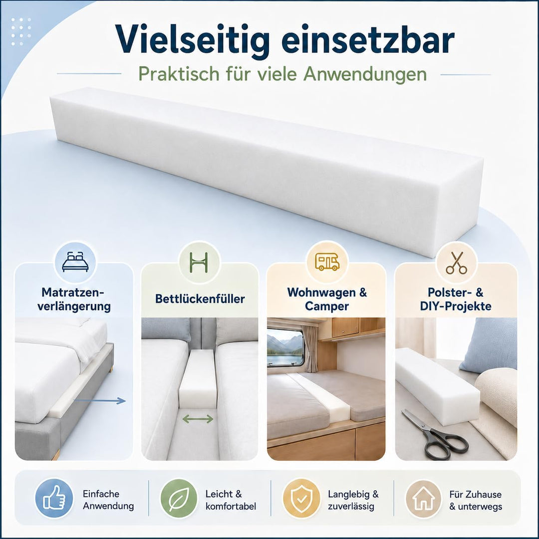 All4All Matratzenverlängerung – Zusatzmatratze - Schaumstoff zuschnitt - Matratzenkeil - Bett Lücken