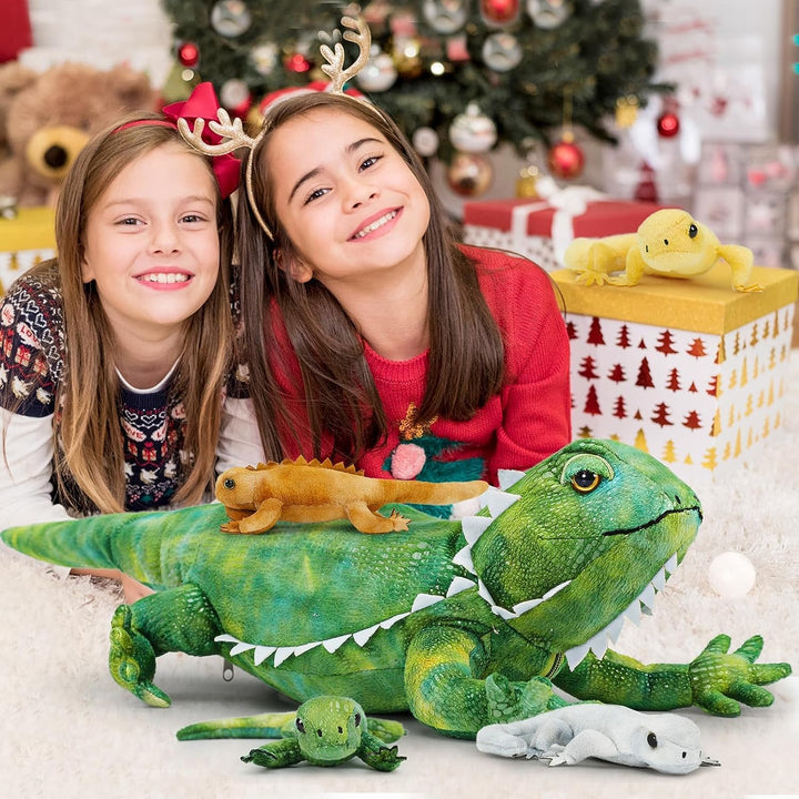 MorisMos eidechsen 67cm lang Riesen Eidechse Kuscheltier mit 4 Babys im Bauch, Grün Gross PlüschEide