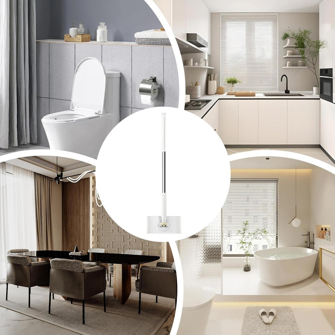 Wischmopp Mit Druck-Klemm-System, Automatisches Klemmtuch Edelstahl Staubmopp Mit 360° Drehbarem Kop