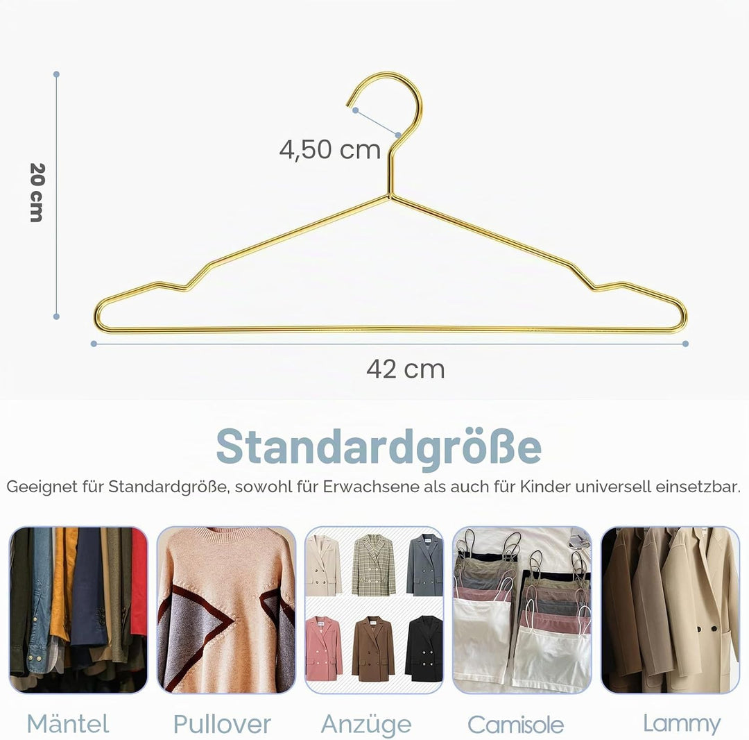 SPECILITE 42 cm goldene Metall-Kleiderbügel, 100 Stück im Grosspack mit Kerben für Standardgrösse Mä