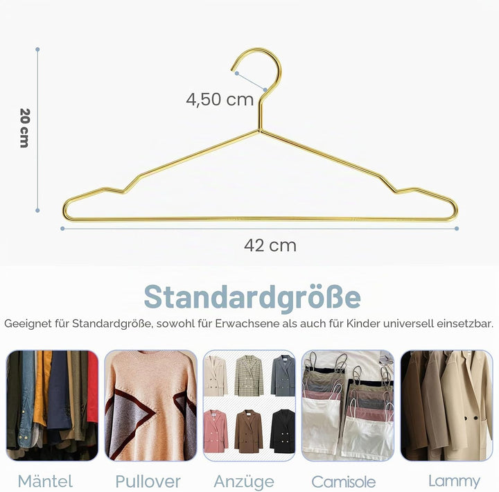 SPECILITE 42 cm goldene Metall-Kleiderbügel, 100 Stück im Grosspack mit Kerben für Standardgrösse Mä