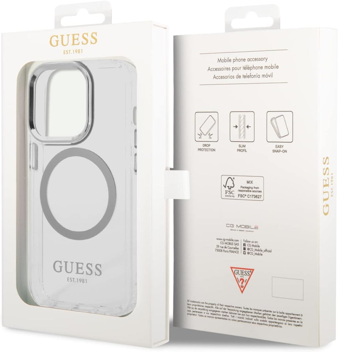 Guess GUHMP14XHTRMS Hülle für iPhone 14 Pro Max 6,7" Silber/Silver Hard case Metal Outline