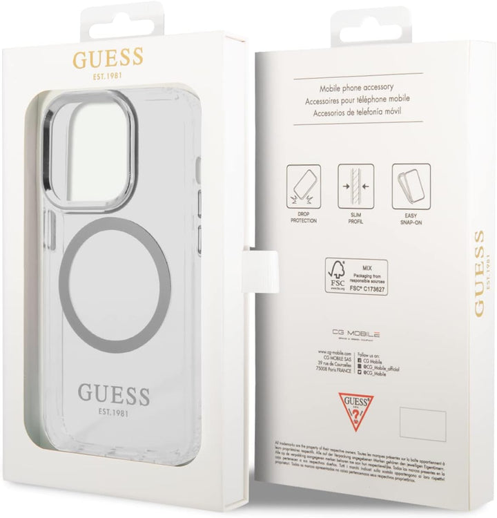 Guess GUHMP14XHTRMS Hülle für iPhone 14 Pro Max 6,7" Silber/Silver Hard case Metal Outline