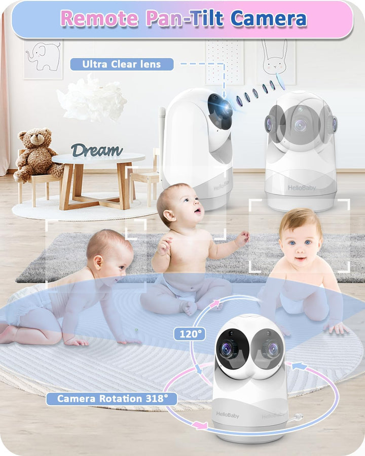 HelloBaby Babyphone mit Kamera,29 Stunden Akkulaufzeit Babyfon,355°/120° Baby Monitor mit Ferngesteu
