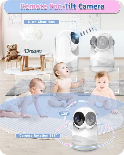 HelloBaby Babyphone mit Kamera,29 Stunden Akkulaufzeit Babyfon,355°/120° Baby Monitor mit Ferngesteu