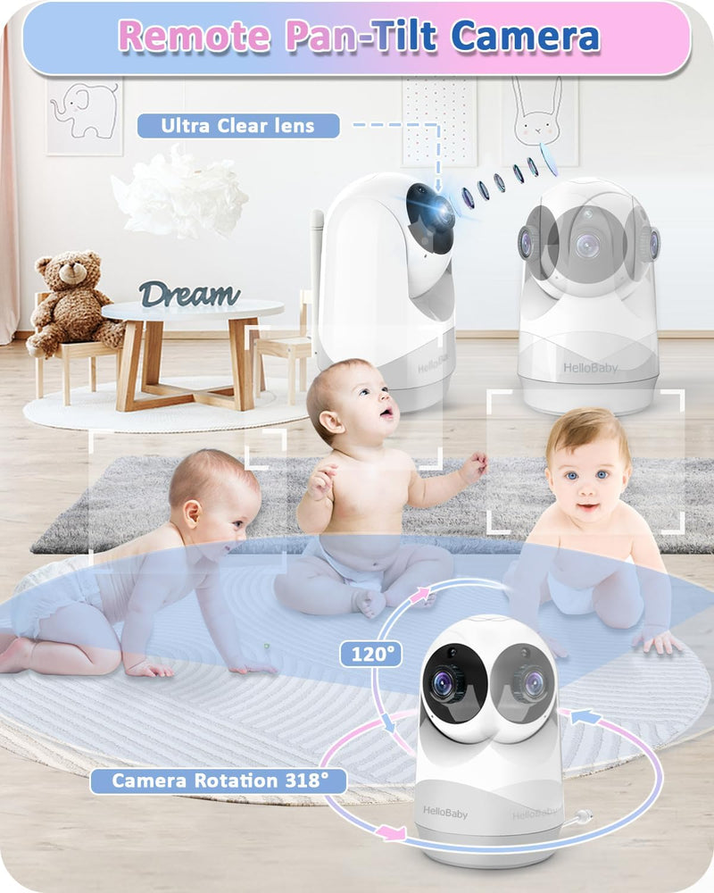 HelloBaby Babyphone mit Kamera,29 Stunden Akkulaufzeit Babyfon,355°/120° Baby Monitor mit Ferngesteu