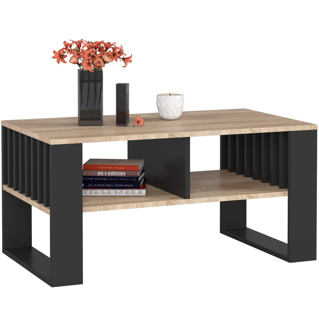 AKORD Couchtisch Holz Rockford mit einem Regal, 92x45x53cm, Für Wohnzimmer, Schlafzimmer Schrank, Mi