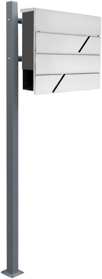 Edelstahl Briefkasten Set Standbriefkasten Ständer Zeitungsrolle Freistehend Zweifarbig Anthrazit V2