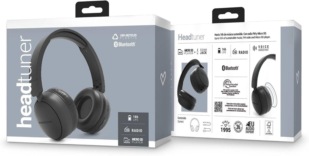 Energy Sistem HeadTuner Bluetooth-Kopfhörer mit FM-Radio (100% recycelter Kunststoff, MP3-Player und