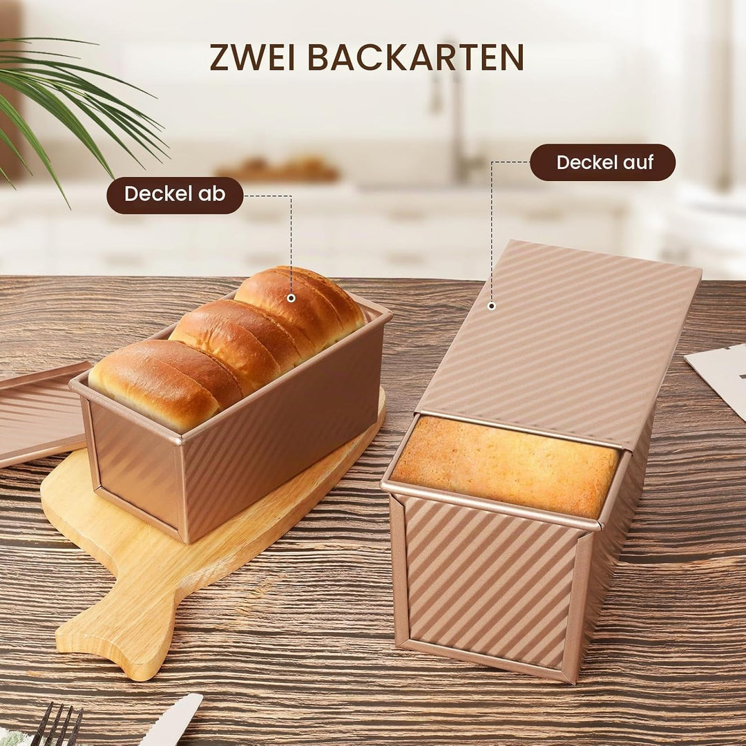 VINATO Brotbackform Mit Deckel 2er Set, 21 * 11,5 * 11cm + 19 * 9,5 * 8cm, Toastbrot Backform, Brotb