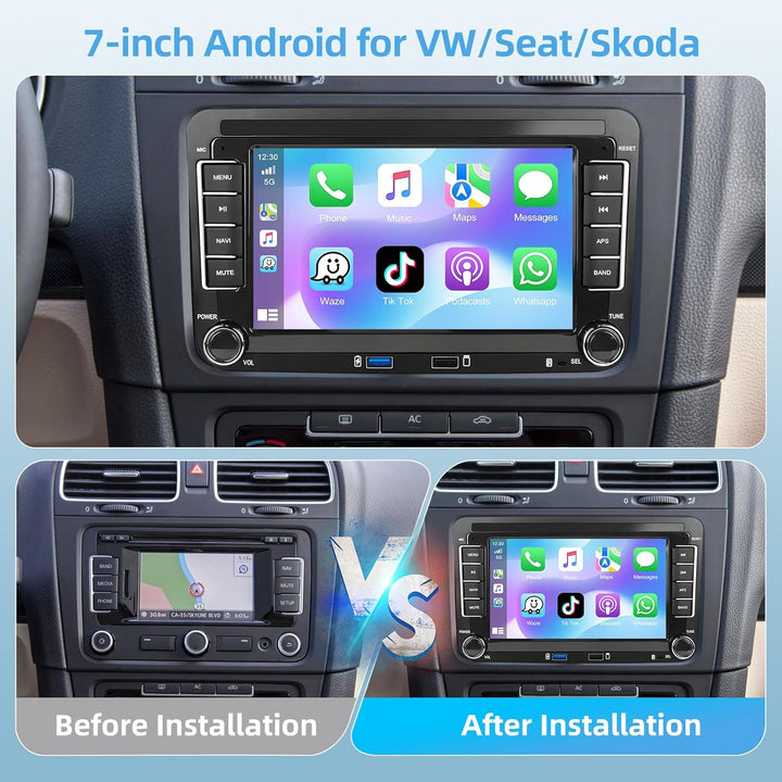 Motordi Andorid Autoradio für VW Golf 5 6 Seat Skoda Passat Polo, 2+64G Wireless Android Auto CarPla