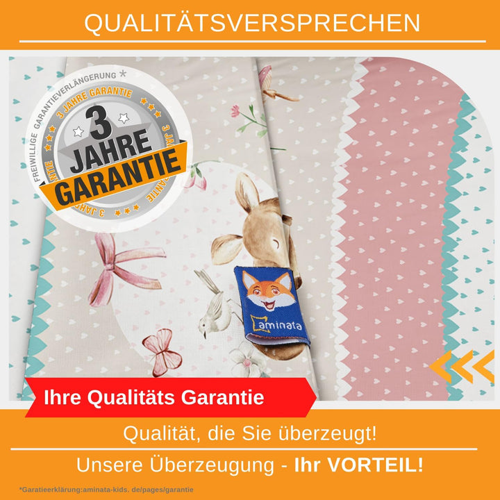 Aminata kids Bettwäsche 135x200 Baumwolle Kinder Mädchen REH-Kitz Waldtiere Tier-Motiv zart-rosa Ros