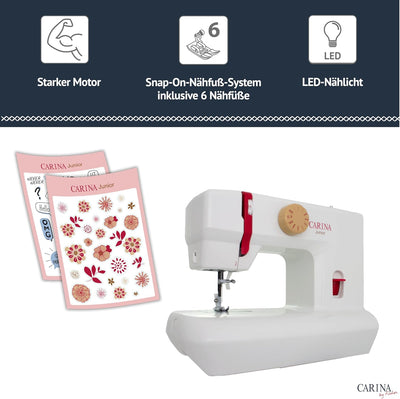 Carina Junior - Mechanische Nähmaschine für Näh-Einsteiger & Anfänger mit Griff, 6 Stichprogrammen,