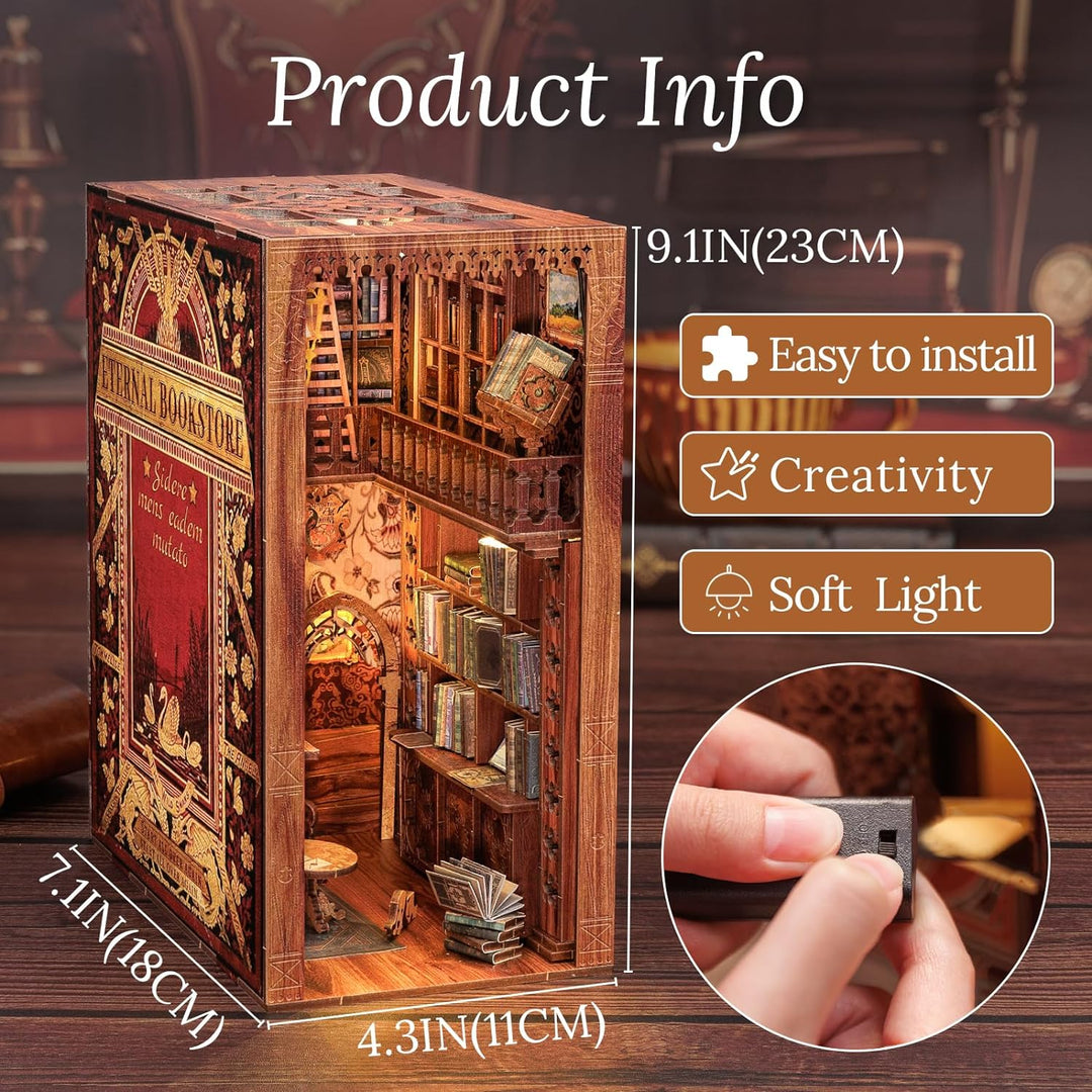 CUTEBEE Book Nook DIY Kit – DIY Puppenhäuser Miniatur Haus Kit mit Möbeln und LED-Licht, 3D Puzzle B