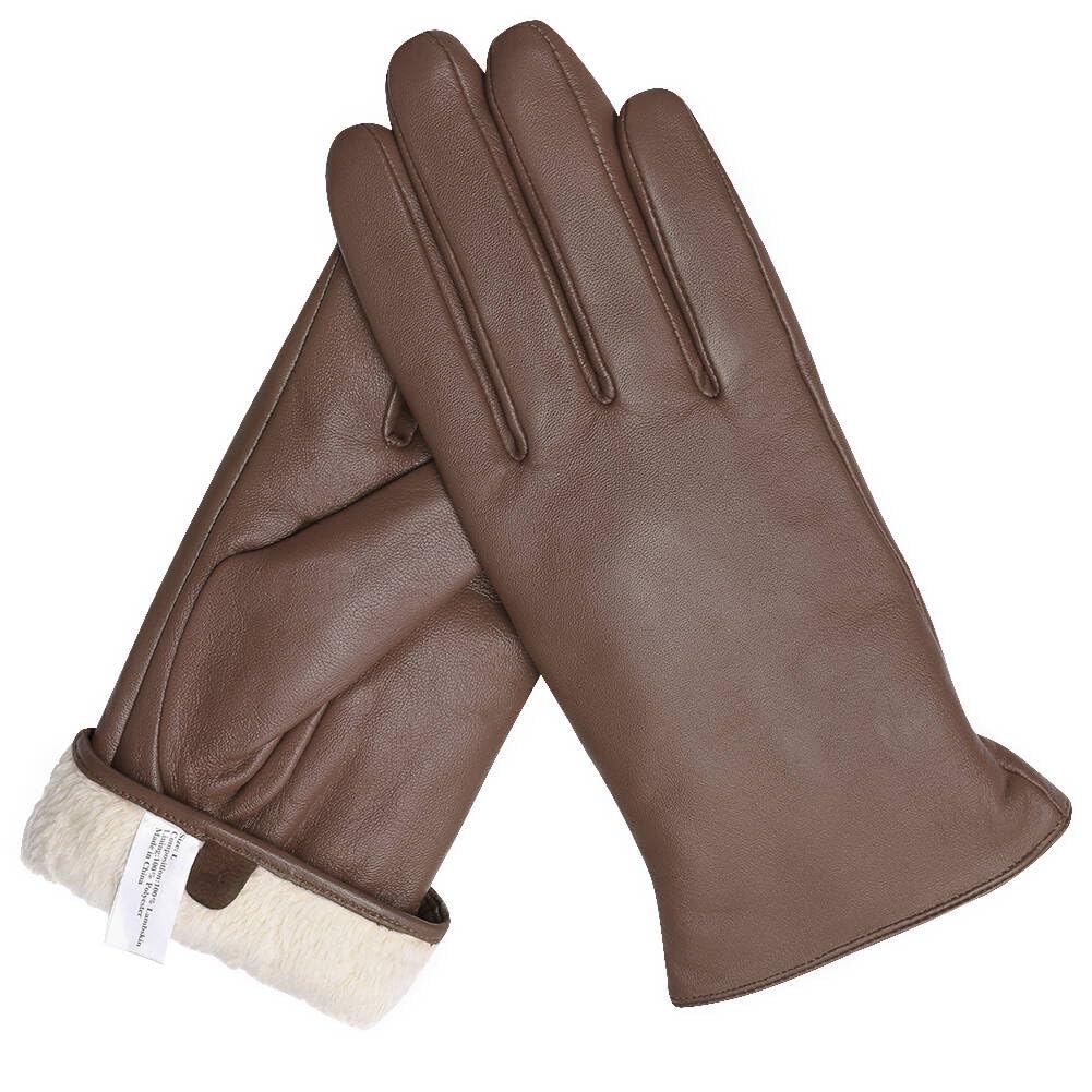 Knuffnee Damen Winter Lederhandschuhe Warme Gefüttert Handschuhe Autofahren Handschuhe Kaffee S, Kaf