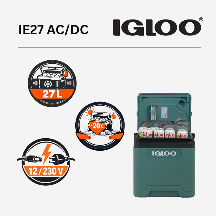 IGLOO elektrische Kühlbox IE27 für Auto und Steckdose, 27 L, 12V und 230V