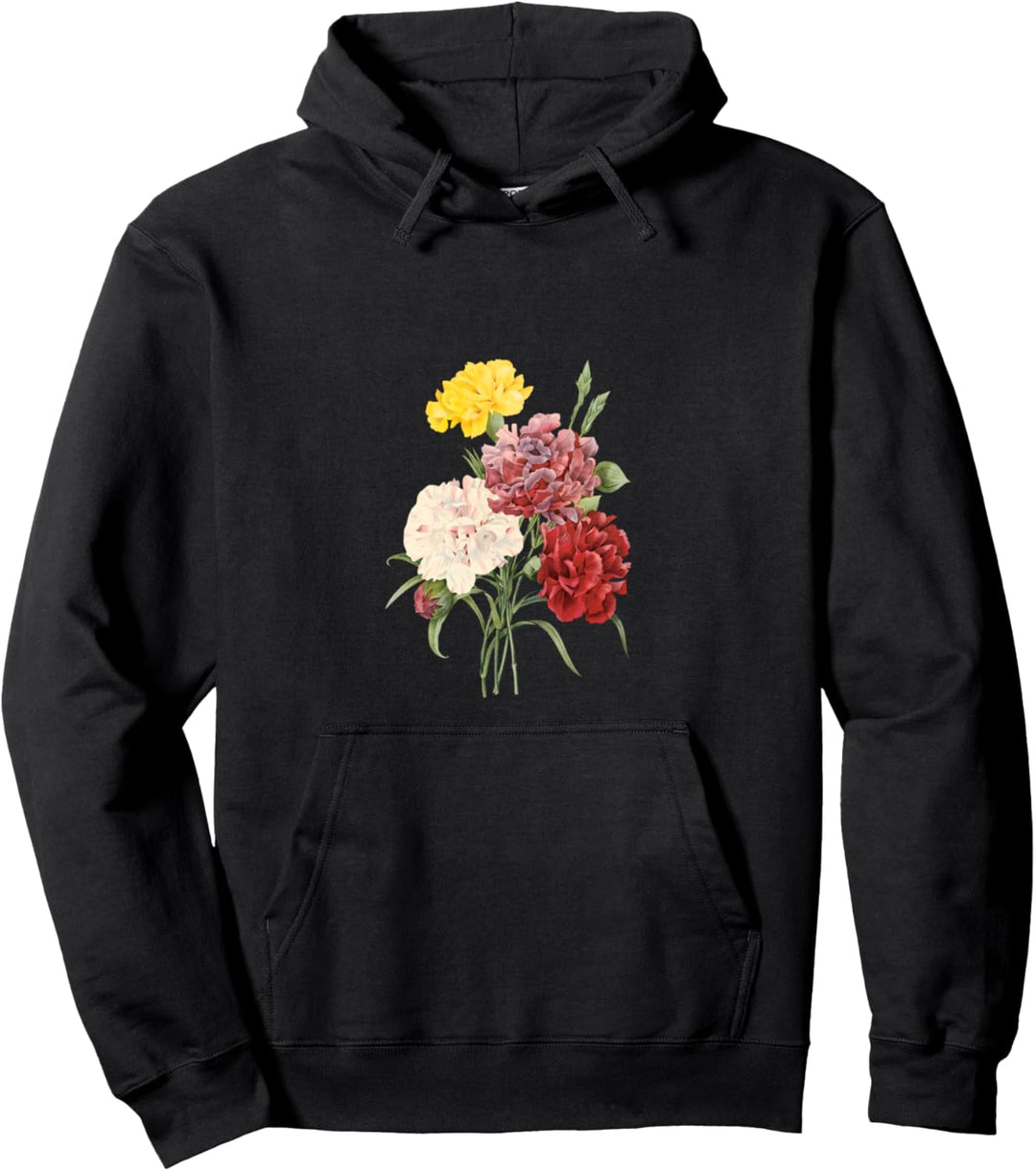 Vintage Florals Pink Red and Yellow Carnation Flowers Pullover Hoodie