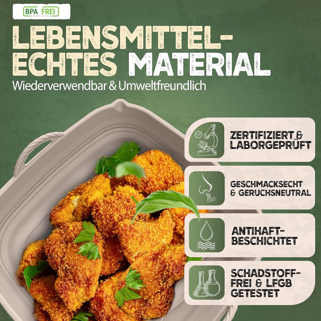 Silikonform-Set faltbar & extra dick für Heissluftfritteusen ab 3,7L-8L mit Zubehör | Airfryer Silik
