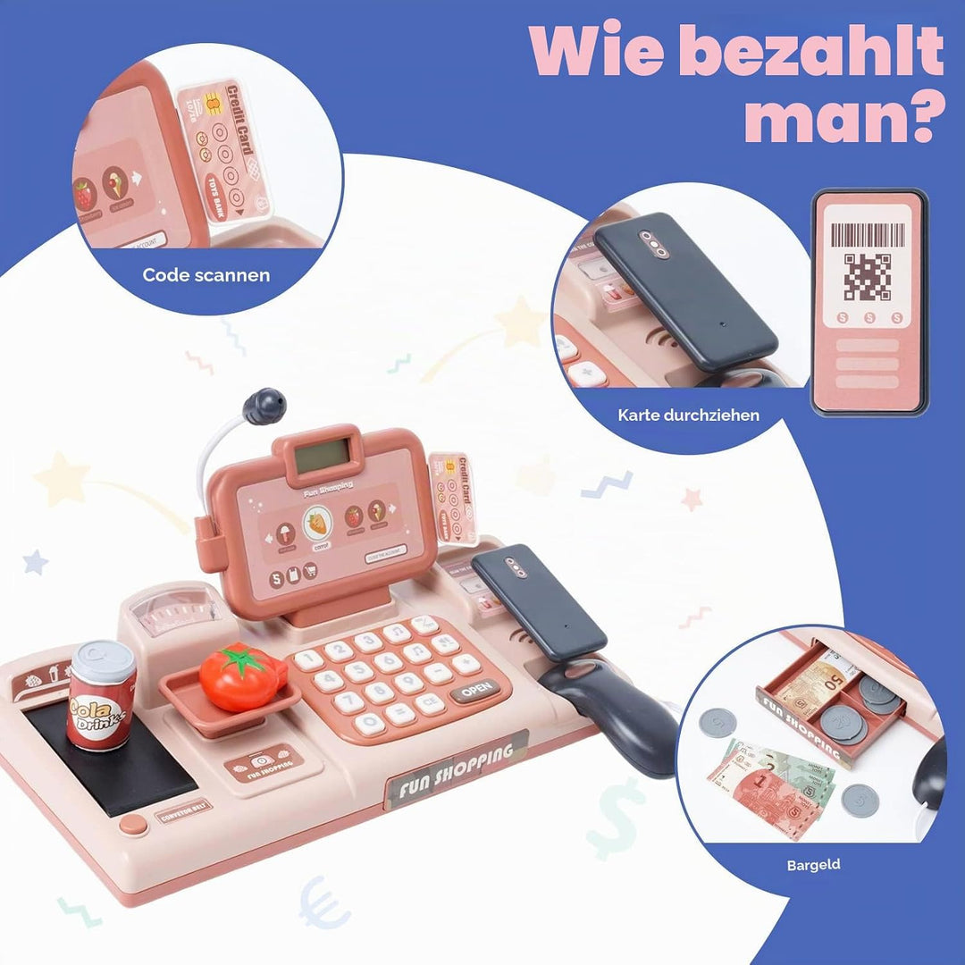 Kinderkasse mit Scanner und Sound,Supermarkt Registrierkasse mit Kreditkarten-Geschenk, Essen, Einka