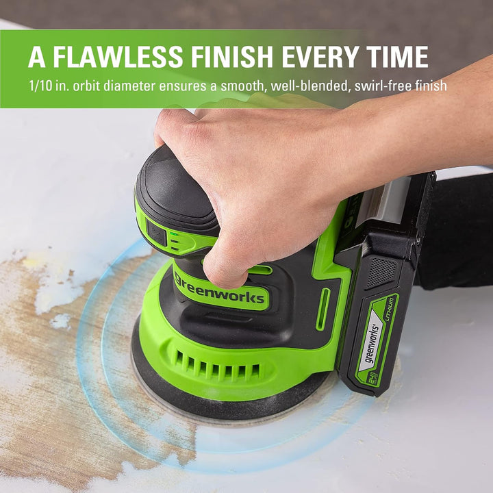 Greenworks 24V Exzenterschleifer, 5" Zufallsschleifer mit variabler Geschwindigkeit, nur Werkzeug