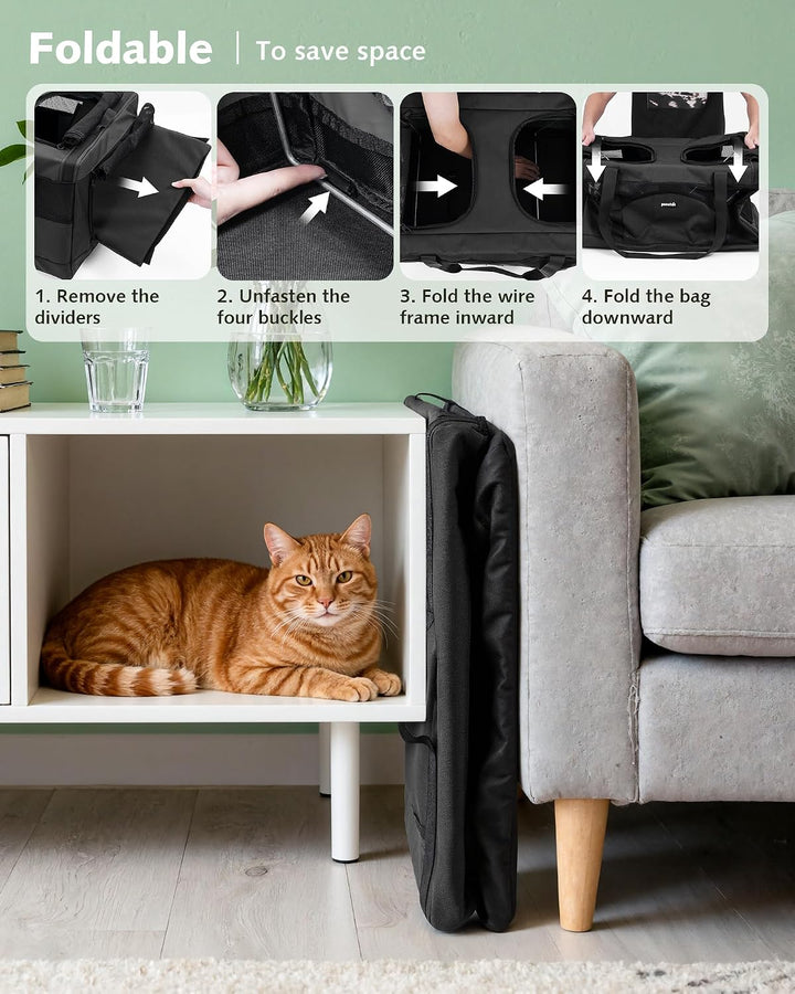 Pecute Katzentransportbox Gross Faltbar Transporttasche 2 Katzen,Dunkelgrau | Abnehmbare Trennwand,
