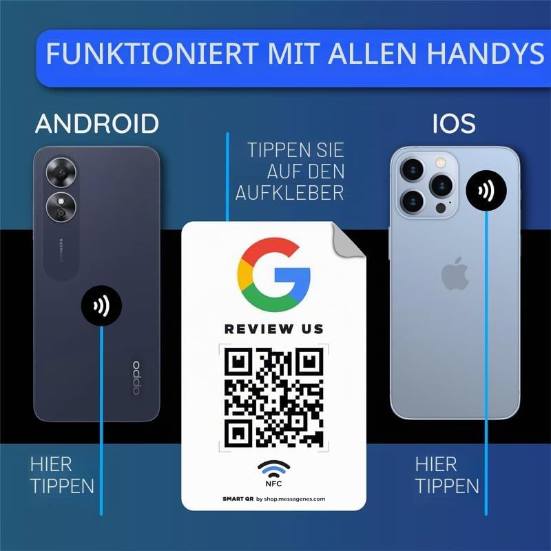 Google Review Aufkleber - QR &amp; Tap NFC - 5er-Pack - Wiederverwendbarer QR-Code und NFC Review Sticke