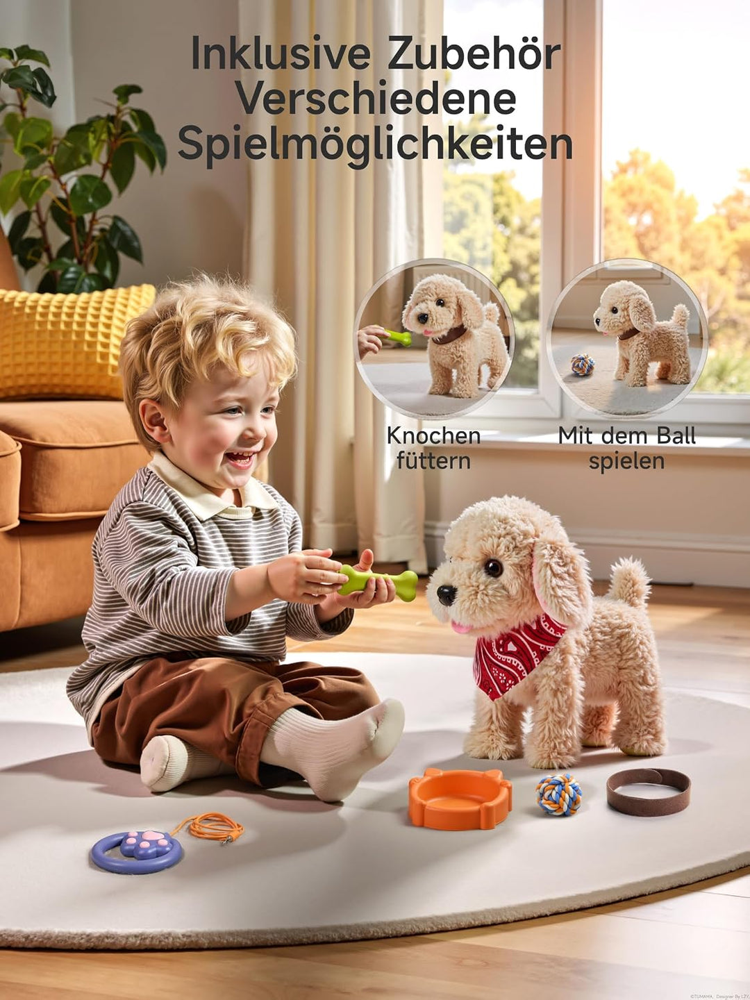 TUMAMA Interaktives Hund Spielzeug Kinder, Laufender Hund mit Fernbedienung Leine der Läuft und Bell