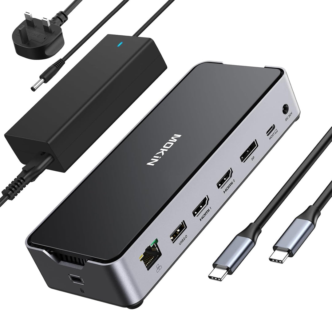USB C Docking Station 3 Monitors, Triple Display Dock mit 2 HDMI DP 4K@144Hz, 15 in 1 Laptop Docking