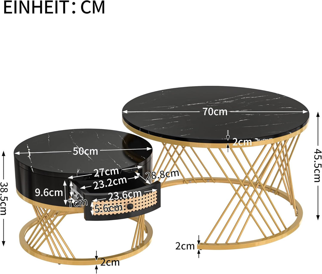Merax Rund Couchtisch Set, 2-in-1 Beistelltisch mit Stauraum Satztisch Modern Wohnzimmertisch mit Ho